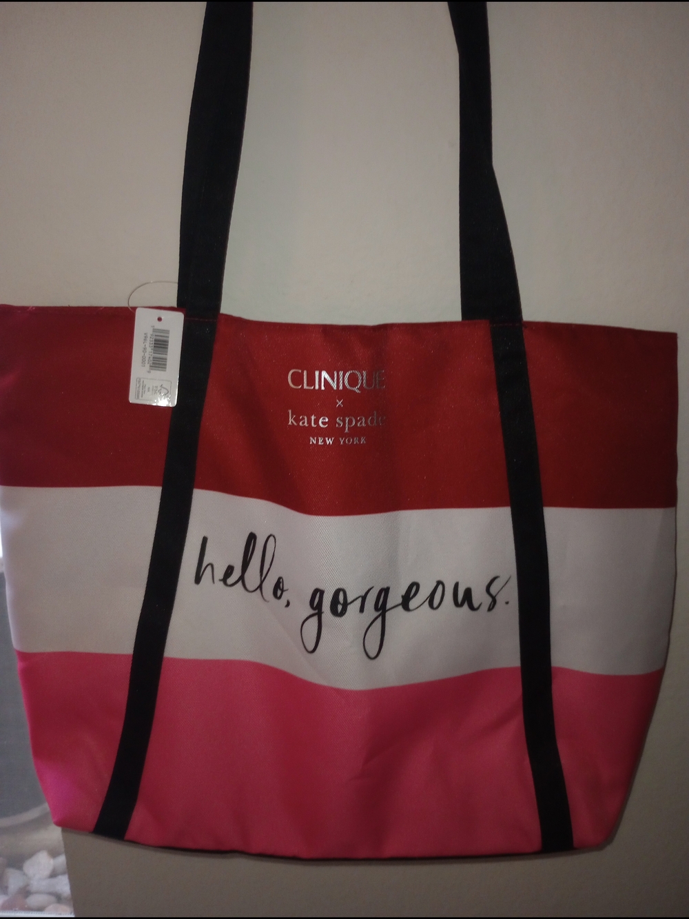 Clinique x Kate Spade Red, White & Pink Striped Tote